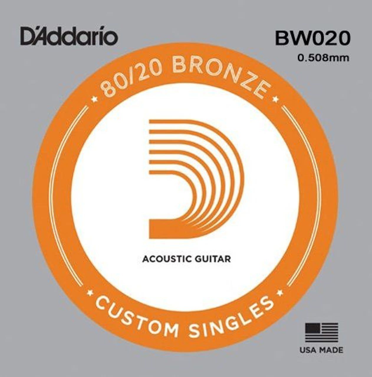 D&#39;Addario BW020 Bronze Wound Acoustic Guitar Single String .020