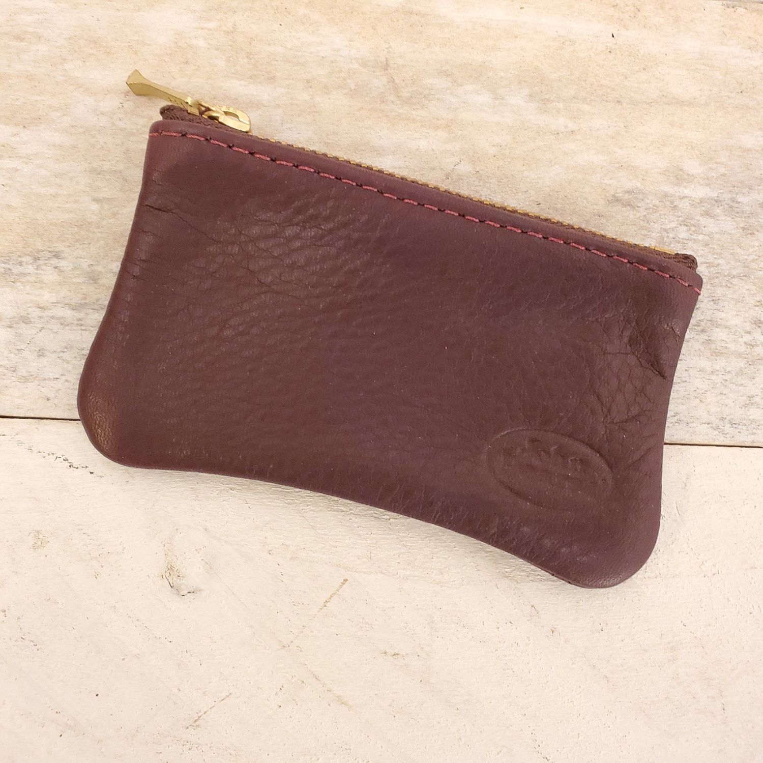 John Pearse Burgundy Leather Zipper Pouch, Small, 4x3 inches