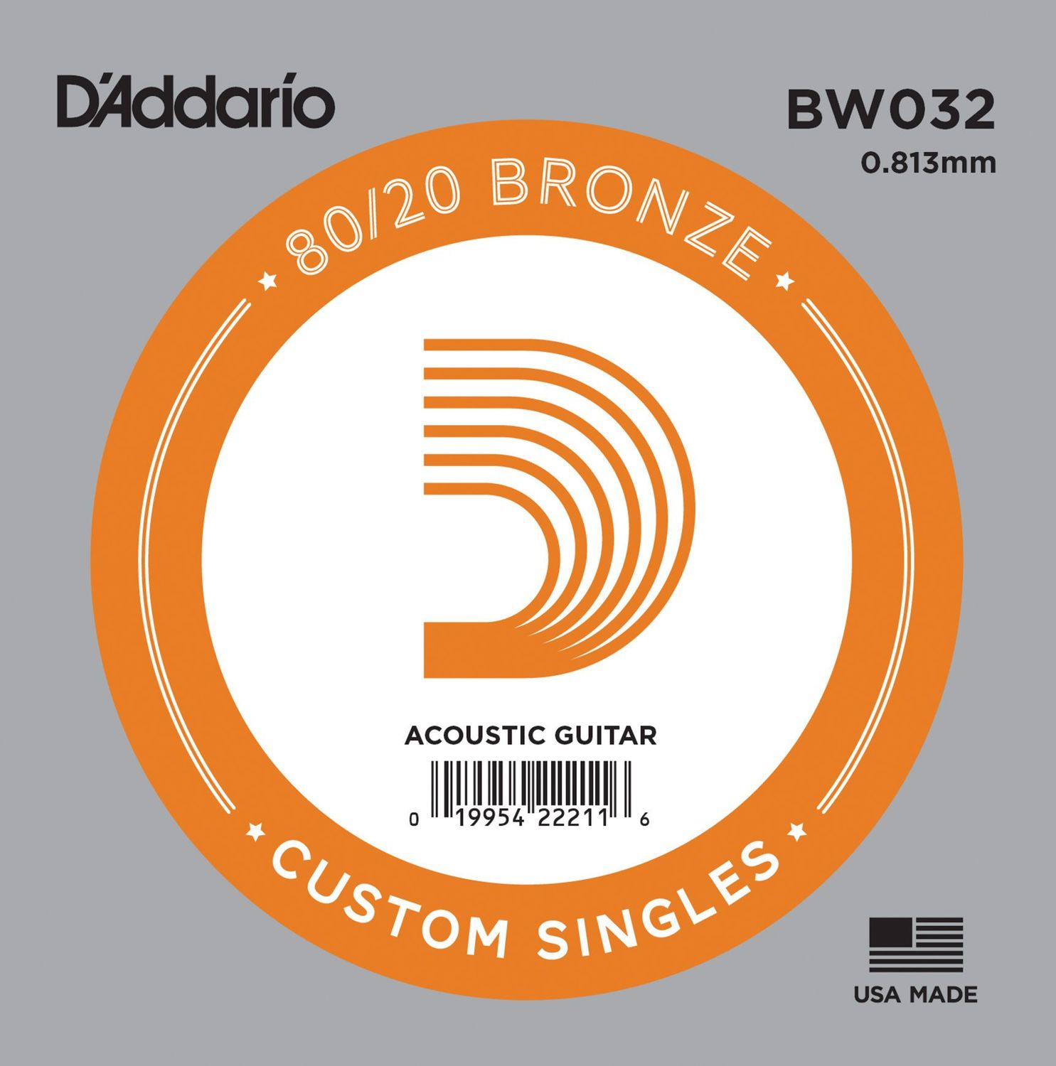 D&#39;Addario BW032 Bronze Wound Acoustic Guitar Single String .032
