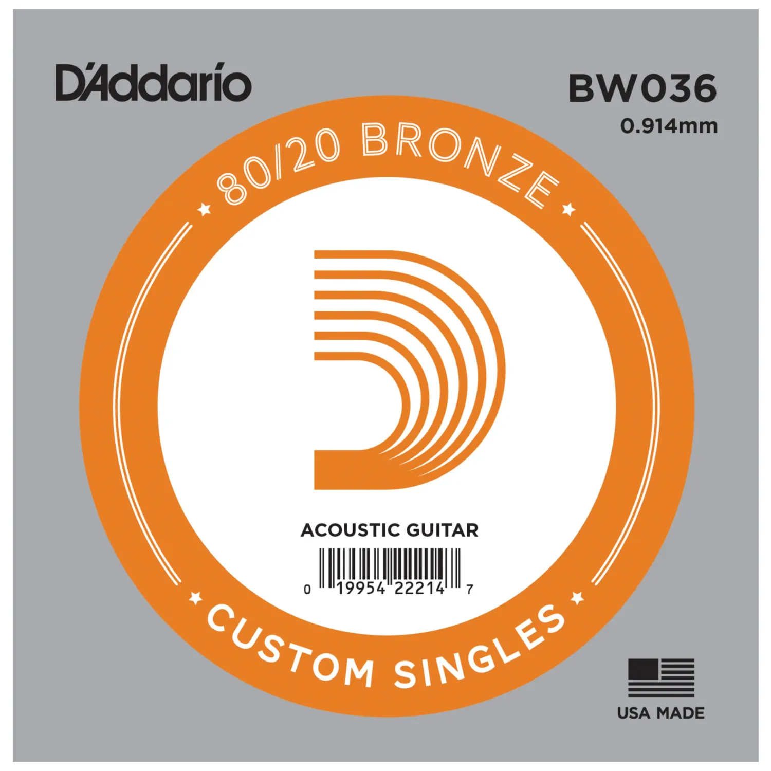 D&#39;Addario BW036 Bronze Wound Acoustic Guitar Single String .036