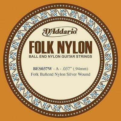 D&#39;Addario BES037W Folk Nylon Guitar Single String Silver Wound Ball End .037