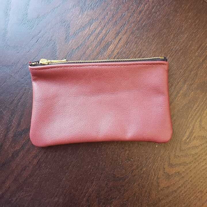 John Pearse Burgundy Leather Zipper Pouch, Medium, 4x6 inches