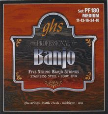 GHS PF180 Stainless Steel Loop End 5 String Banjo Strings Medium