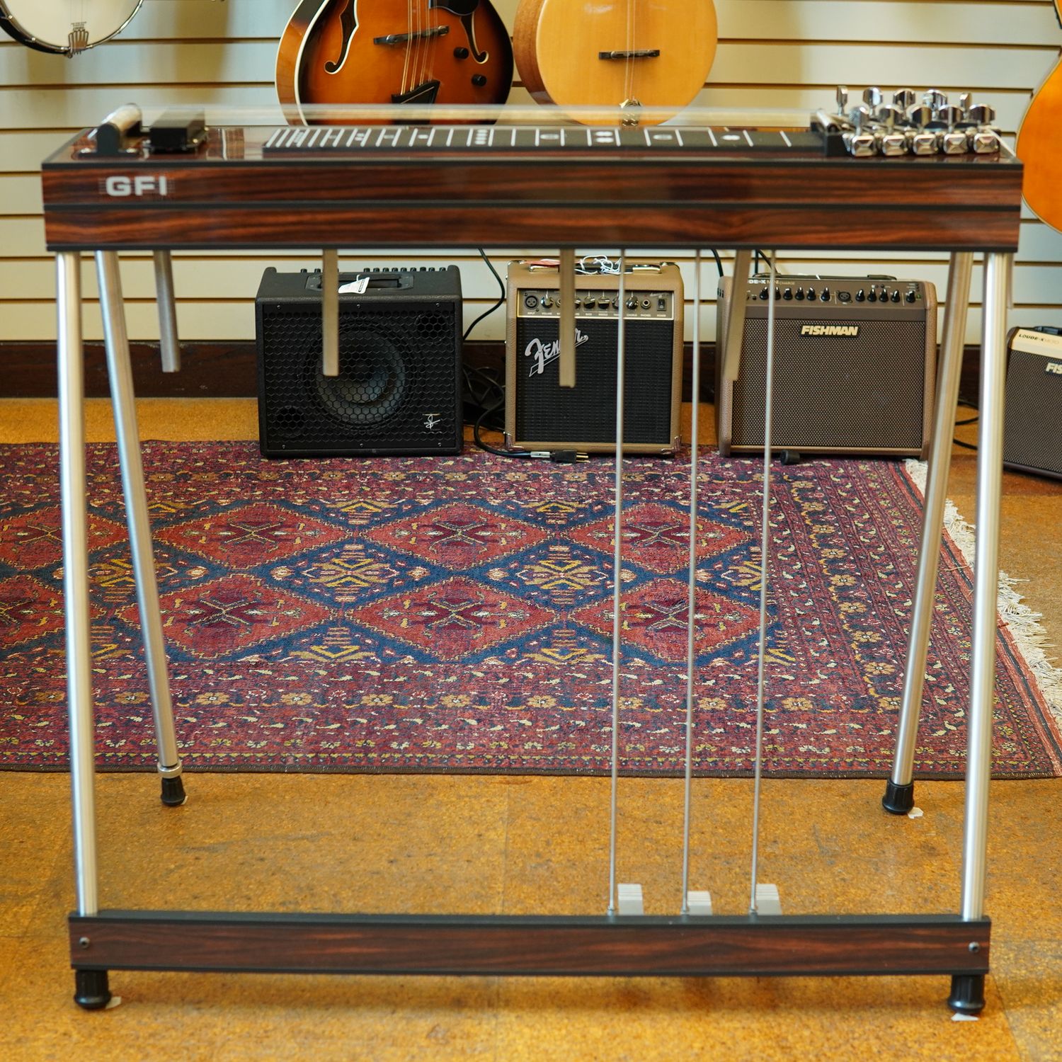 GFI SM 3x4 Single Neck 10-String Student Model Pedal Steel, BlackFrame with Vintage Wood Mica