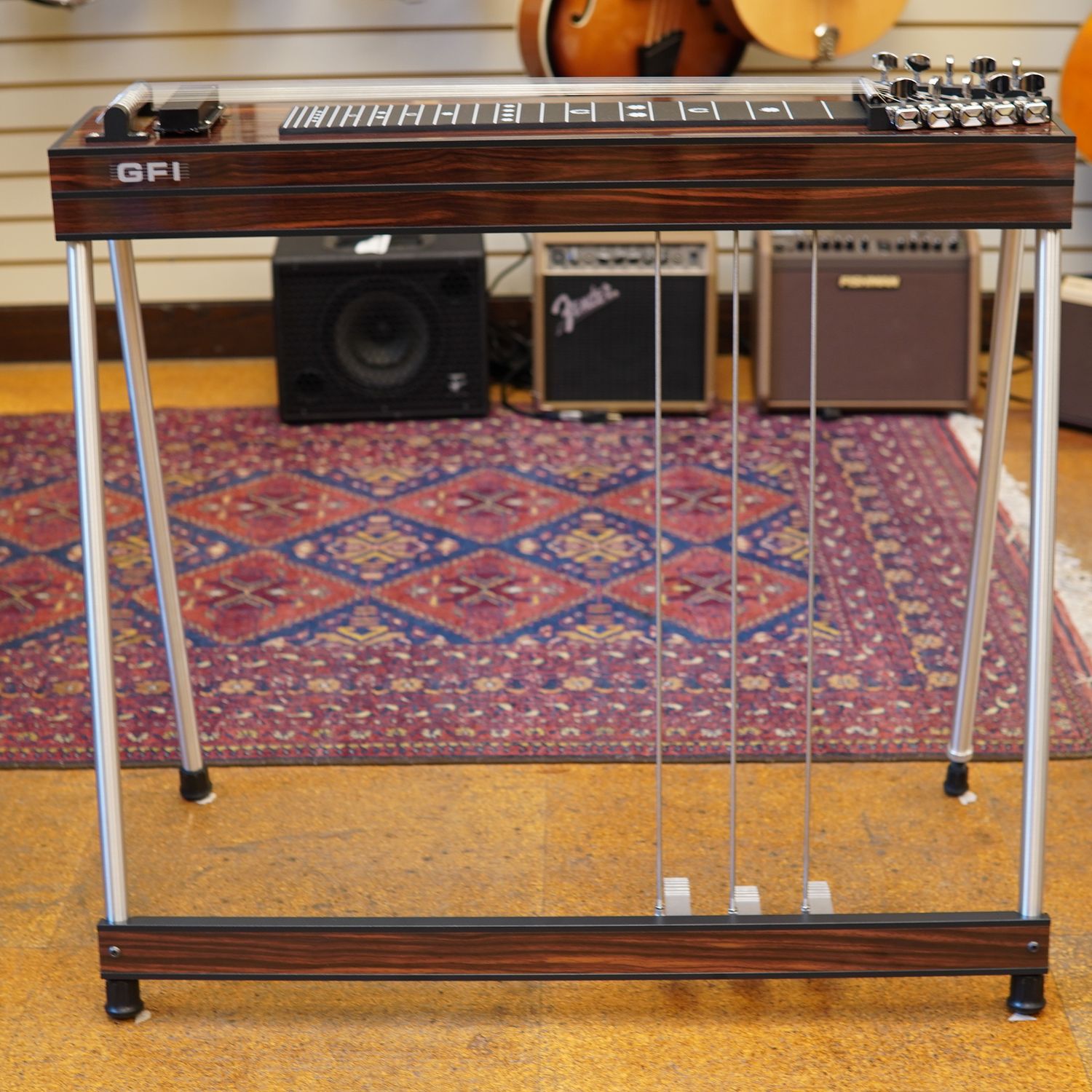GFI SM 3x2 Single Neck 10-String Student Model Pedal Steel Guitar Black Frame with Vintage Wood Mica