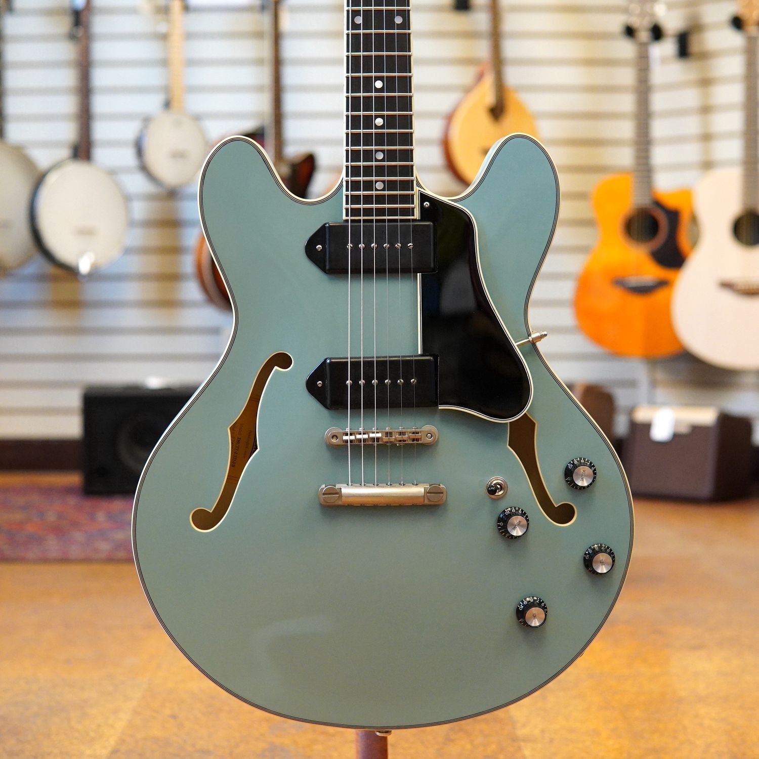 Eastman Limited Edition T60/TV Semi-Hollow Electric Guitar Faded Blue w/Lollar Dog Ear P90 Pickups, Hard Case