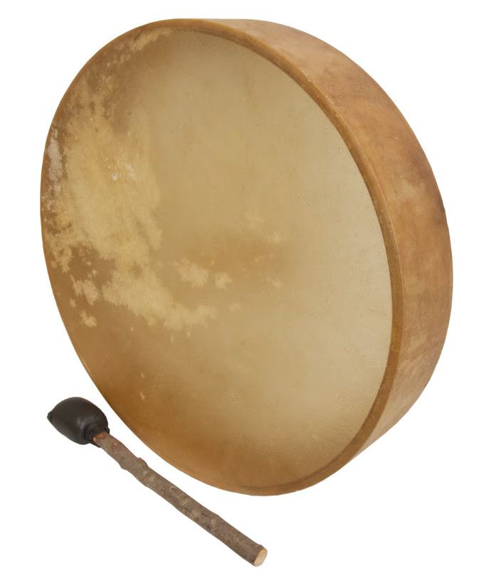 Dobani Pretuned Calfskin Head Wood Frame Drum Wooden Handle and Hoop w/ Beater 16”