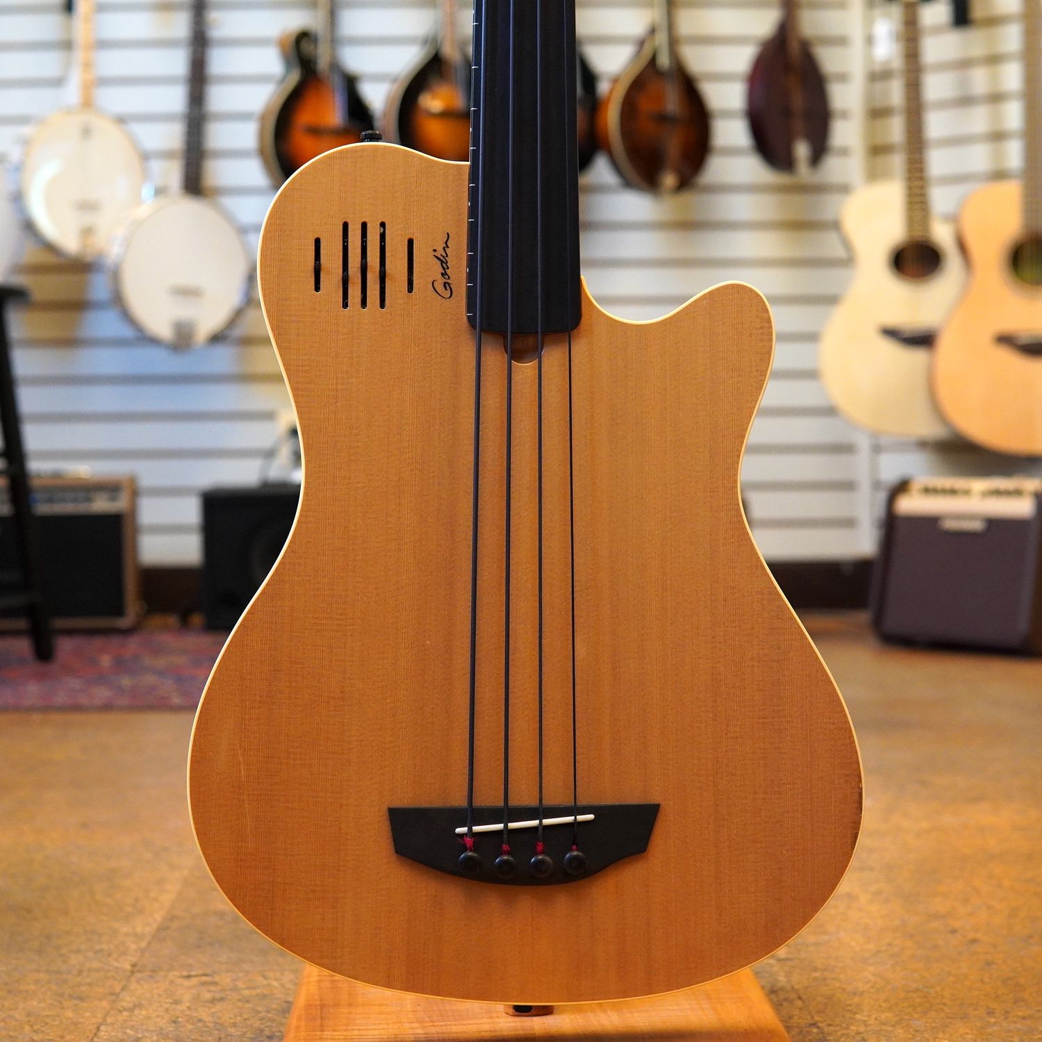Godin A4 Fretless Semi-Acoustic Bass Guitar Late 2000s Natural w/Padded Gig Bag