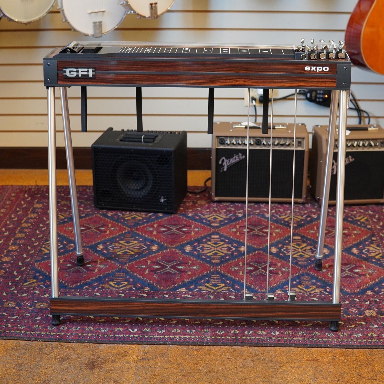 GFI S-10 E Single Neck 10-String &quot;Expo&quot; Model Pedal Steel Guitar, Gray Hammer Tone Frame with Vintage Wood Mica, 3 Pedals and 4 Knee Levers and HSC