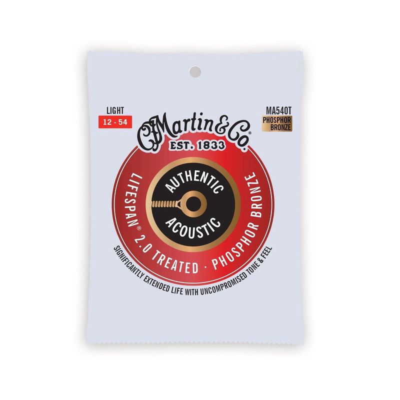 Martin MA540T Authentic Acoustic Lifespan 2.0 Treated 92/8 Phosphor Bronze Guitar Strings - .012-.054 Light Gauge