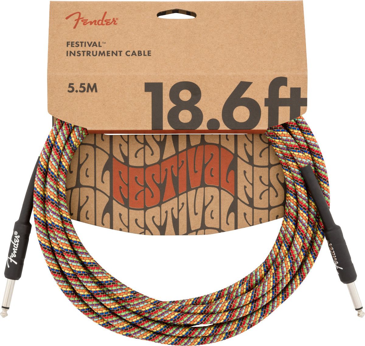 Fender Festival Instrument Cable, Straight/Straight, 18.6', Pure Hemp, Rainbow