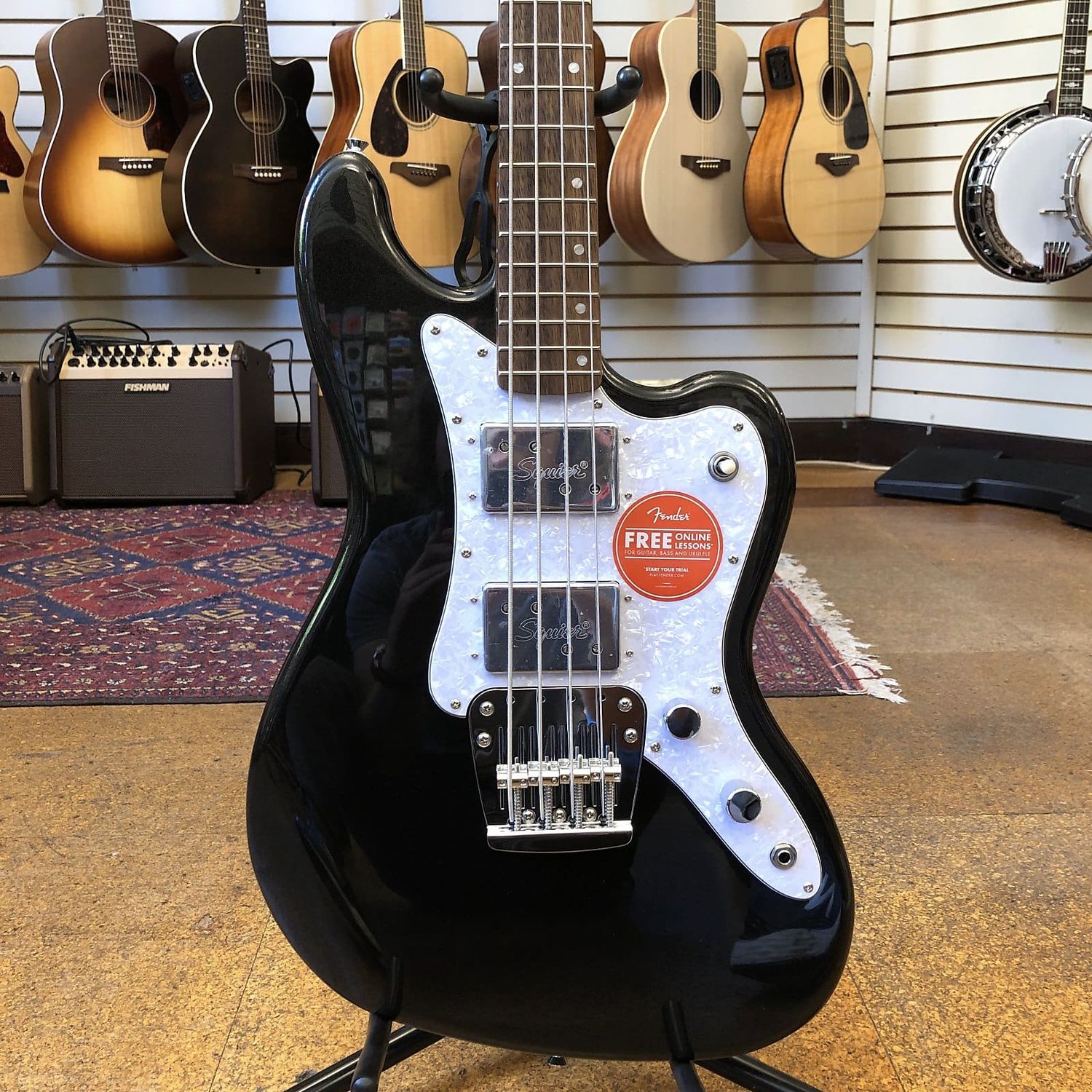 Squier Paranormal Rascal Bass HH Metallic Black w/Matching Headstock