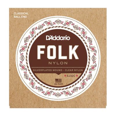 D'Addario EJ32C Folk Nylon Guitar Strings Ball End Silver Wound/Clear Nylon Trebles