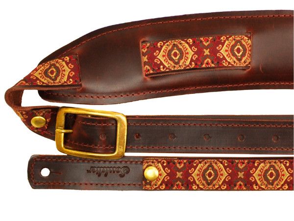 Souldier Saddle Guitar Strap, Primrose Yellow on Brown