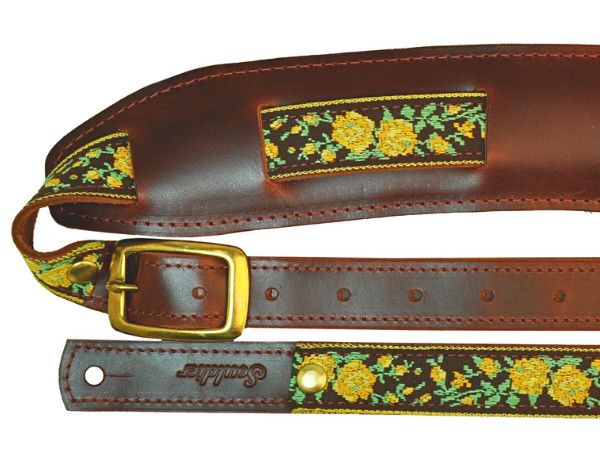 Souldier Saddle Guitar Strap, Primrose Yellow on Brown