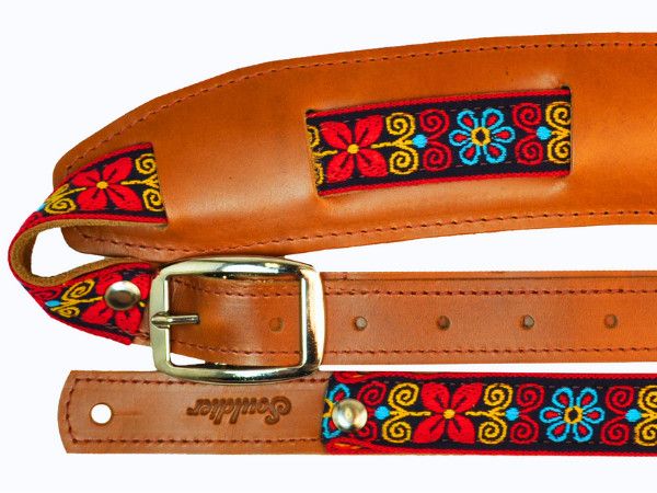 Souldier Saddle Guitar Strap, Dayglow Red Flower, Yellow Turquoise