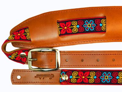 Souldier Saddle Guitar Strap, Dayglow Red Flower, Yellow Turquoise