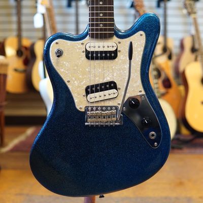 Squier Paranormal Super-Sonic Electric Guitar 2021 Blue Sparkle w/Hard Case