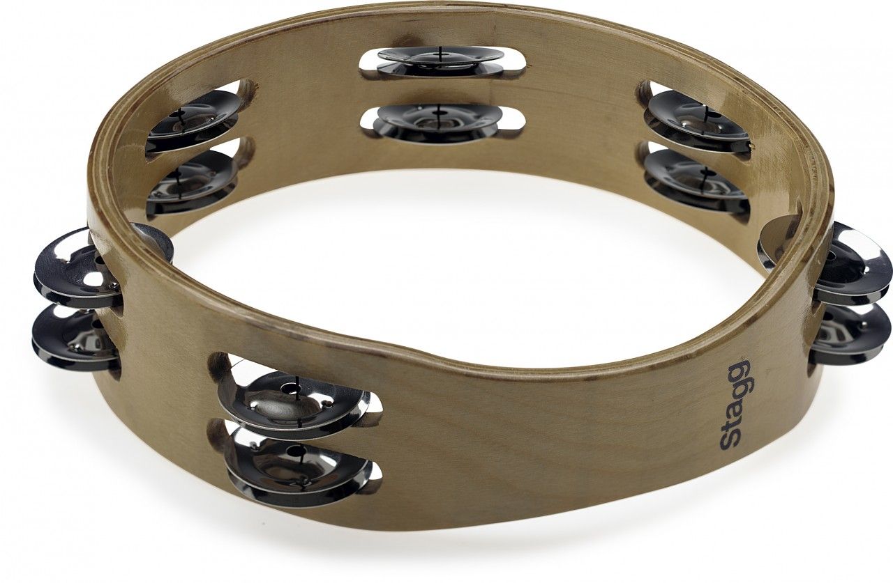 8" Headless Wooden Tambourine with Double Row of Jingles