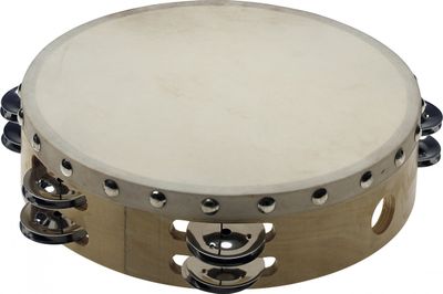 8" Pre-tuned Wooden Tambourine with Double Row of Jingles