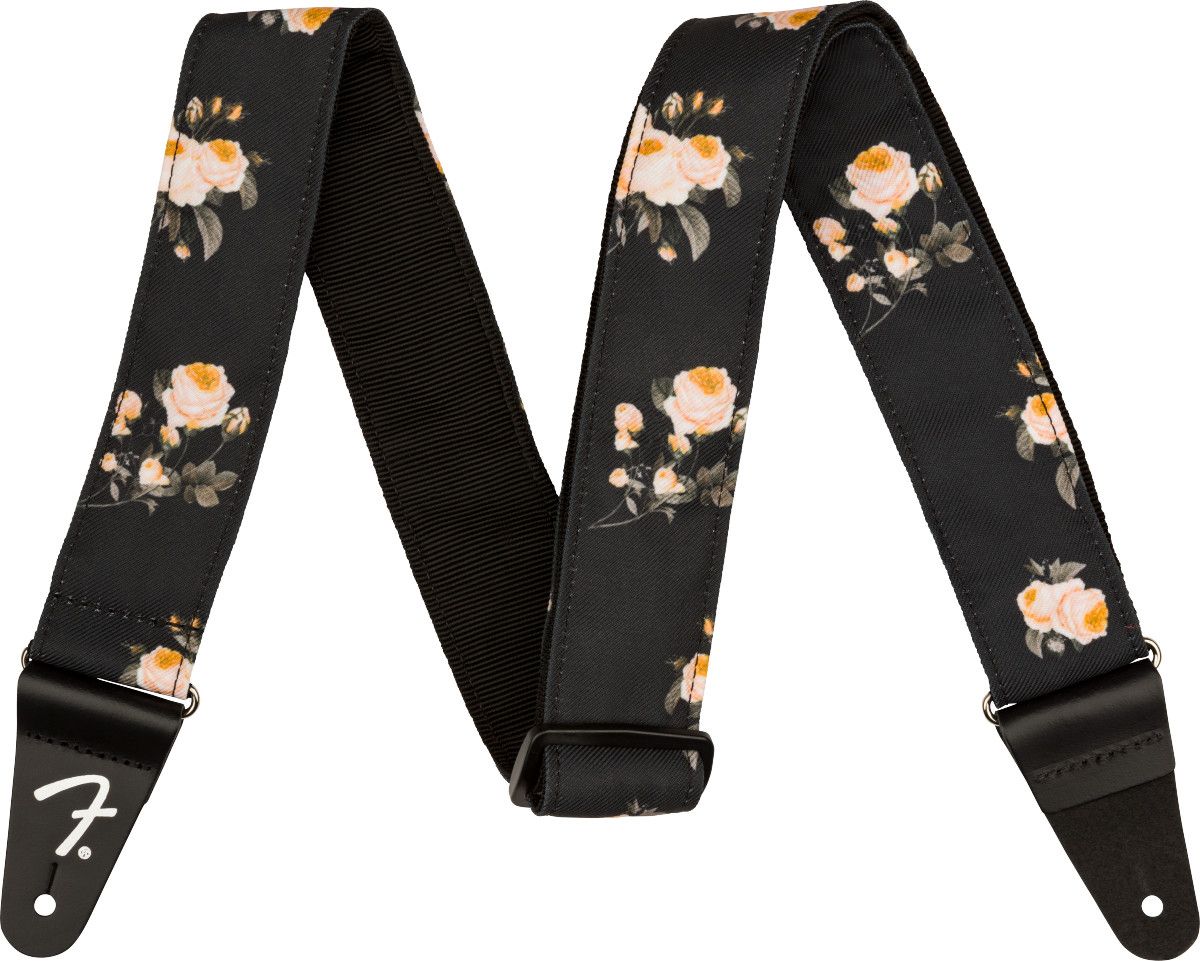 Fender  Floral Guitar Strap, Black, 2"