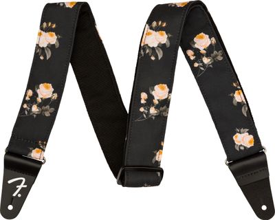 Fender  Floral Guitar Strap, Black, 2"
