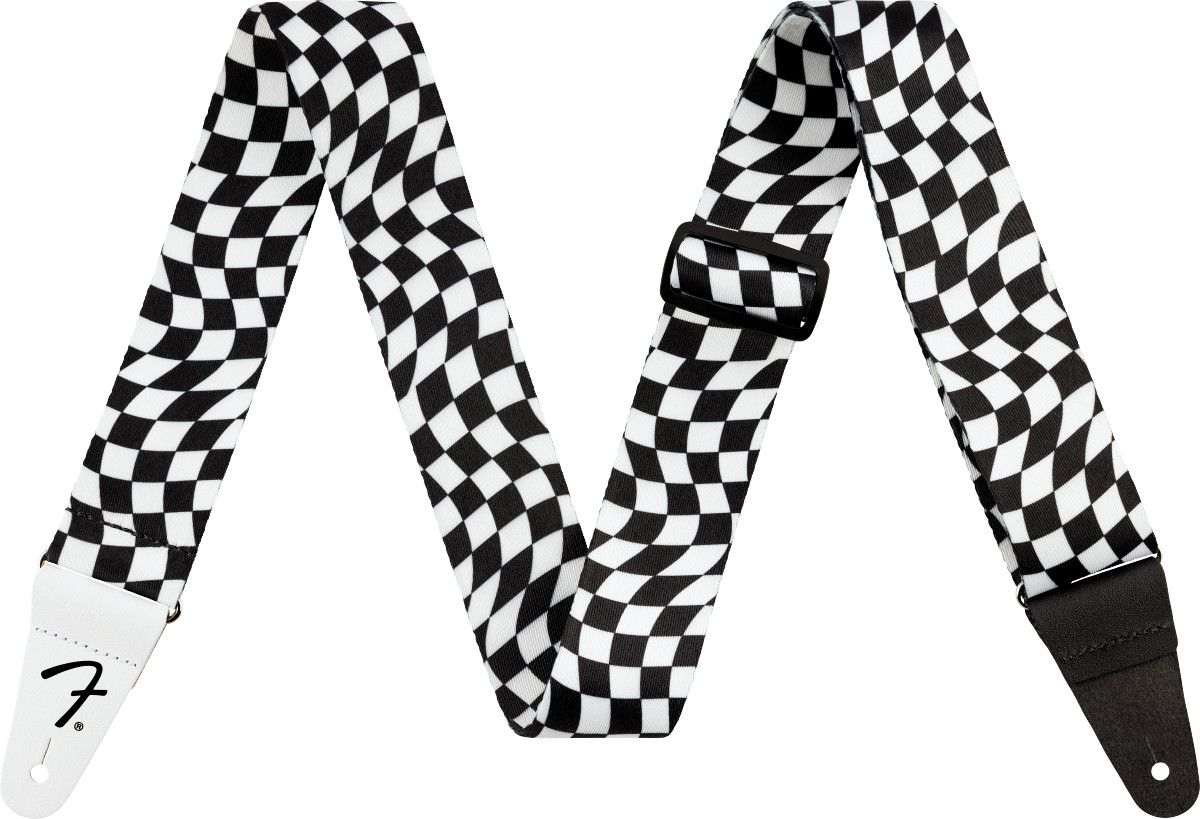 Fender Wavy Checkerboard Polyester 2" Guitar Strap, Black/White