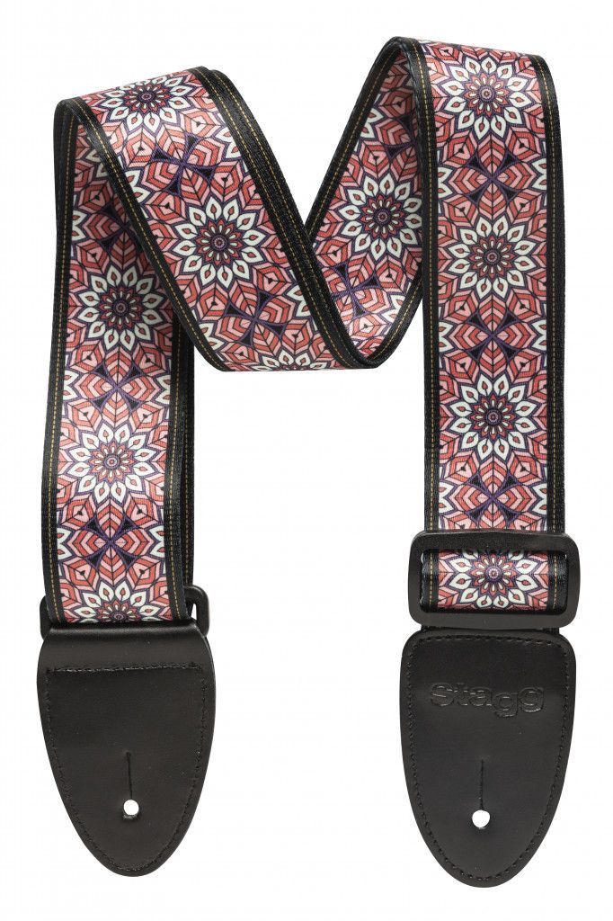 Stagg Terylene 2" Guitar Strap, Mandala Pink