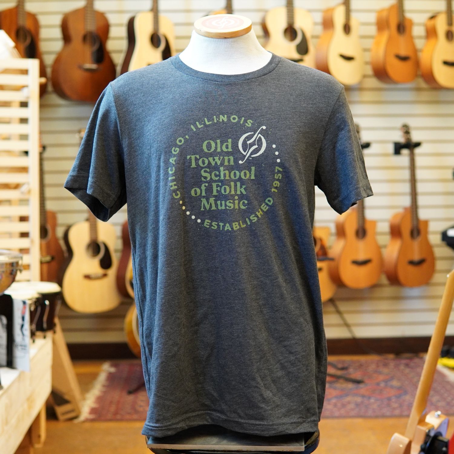 Old Town School of Folk Music T-shirt Dark Heather Grey Tee OTS Logo