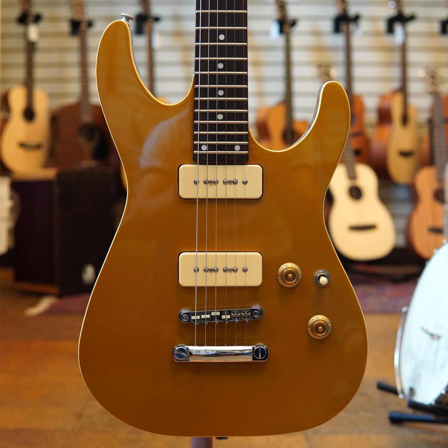 Brownsville Korea S-Style Electric Guitar Early 2000s Gold Top w/P90 Pickups, Hard Case