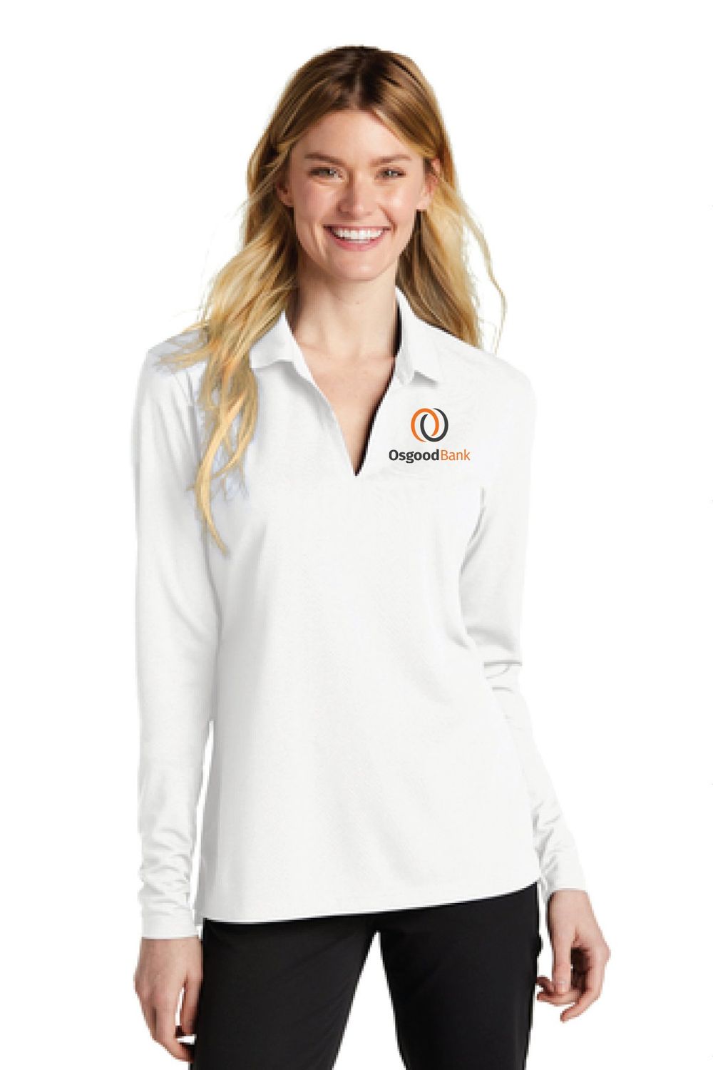OB- Nike Ladies Dri-FIT Micro Pique 2.0 Long Sleeve Polo NKDC2105, Color: White, Size: SMALL