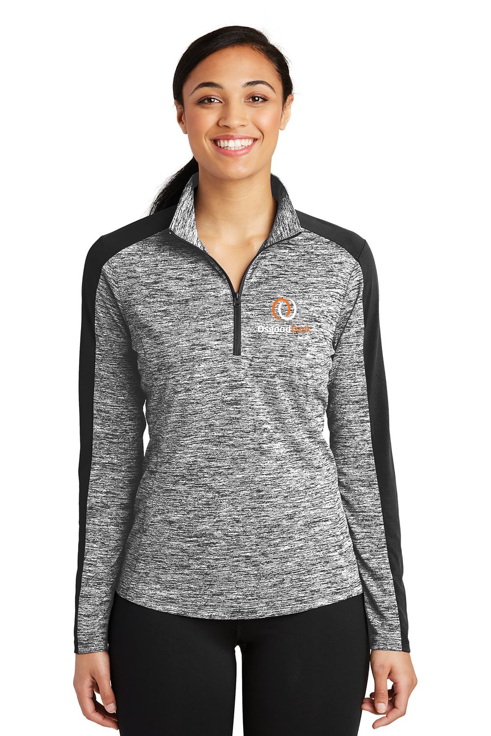 OB - Sport-Tek® Ladies PosiCharge® Electric Heather Colorblock 1/4-Zip Pullover LST397, Color: Black Electric/Black, Size: XS