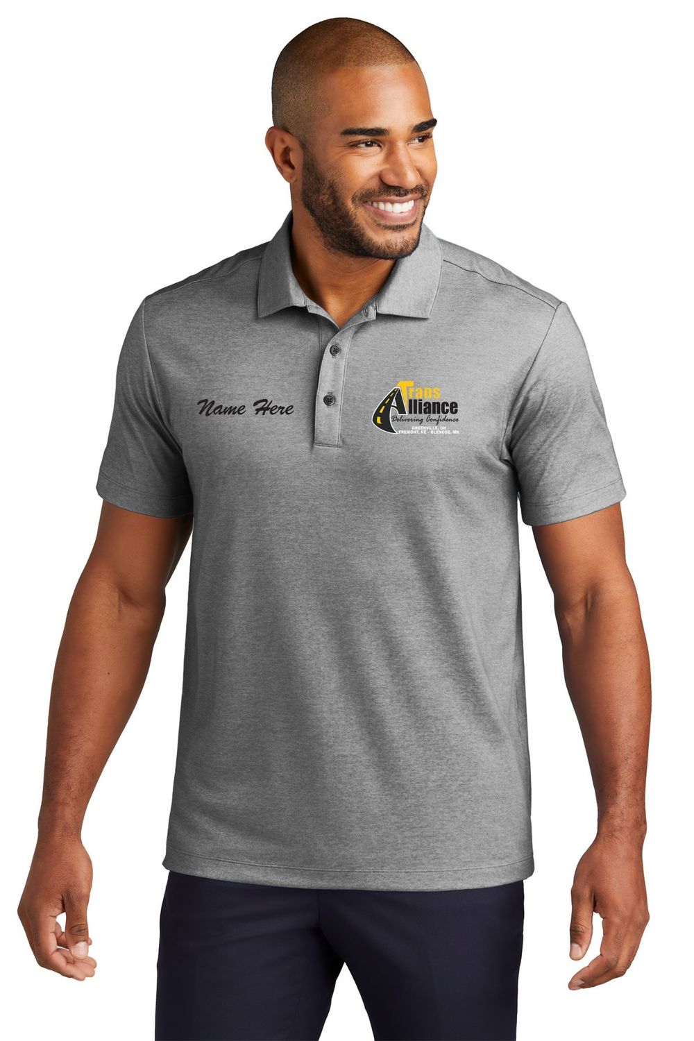 Trans Alliance _Fine Pique Polo K830, Select Color: Charcoal Heather, Select Size: Small, Customize Item? (IF NO - Leave text area blank, IF YES- see text area below.): YES
