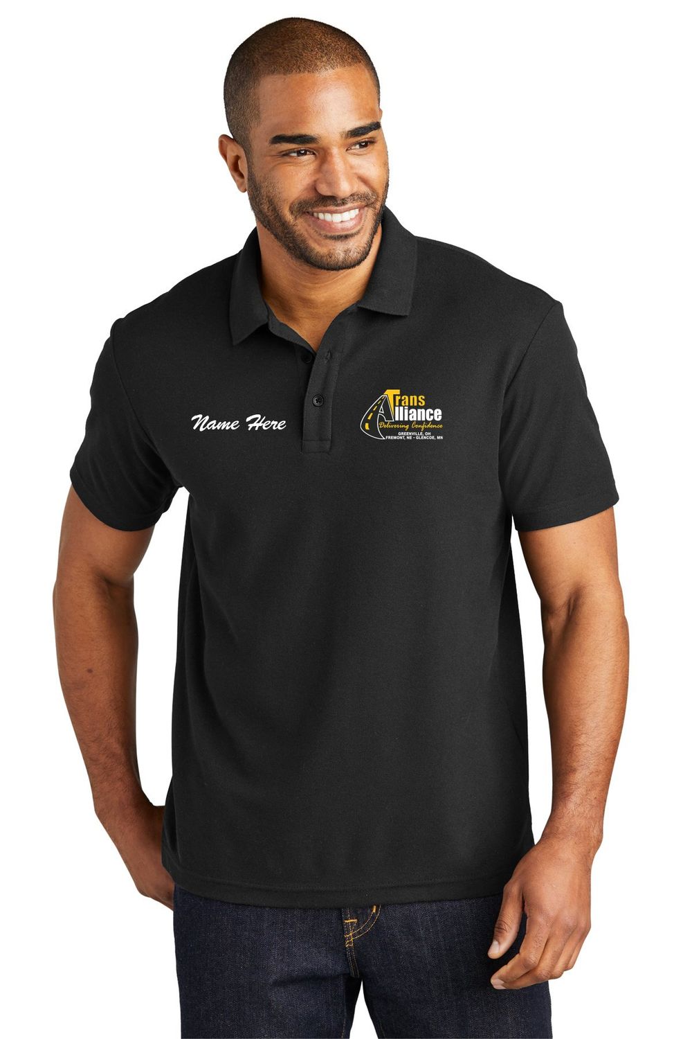 Trans Alliance_Cotton Blend Pique Polo K867, Select Color: Black, Select Size: Small, Customize Item? (IF NO - Leave text area blank, IF YES- see text area below.): YES