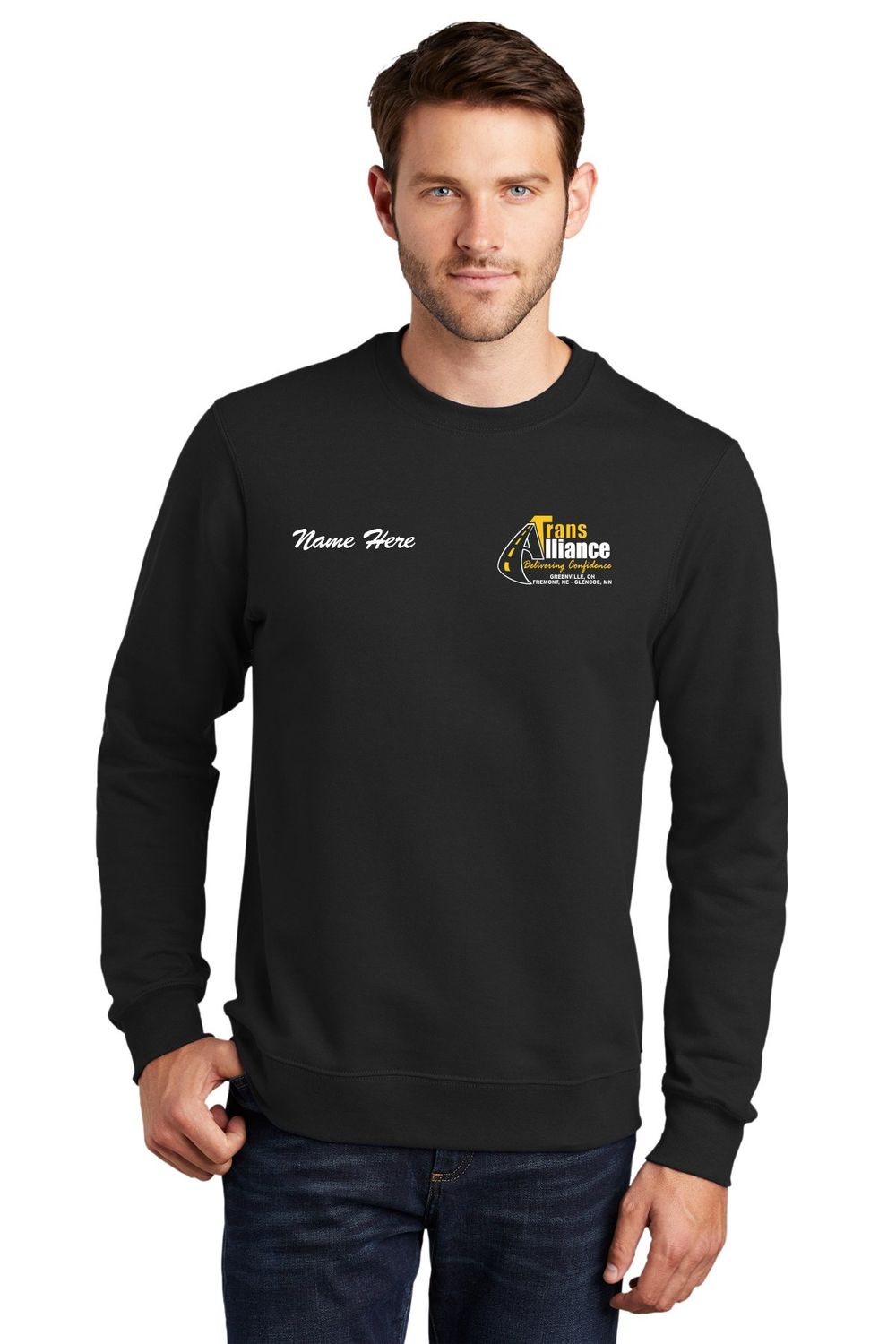 Trans Alliance_TALL Crewneck PC90T, Select Color: Black, Select Size: Large TALL, Customize Item? (IF NO - Leave text area blank, IF YES- see text area below.): YES