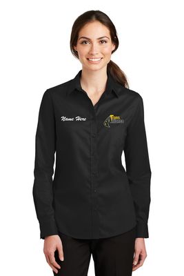 Trans Alliance_LADIES SuperPro Twill Long Sleeve Button Up L663, Select Color: Black, Select Size: Small, Customize Item? (IF NO - Leave text area blank, IF YES- see text area below.): YES