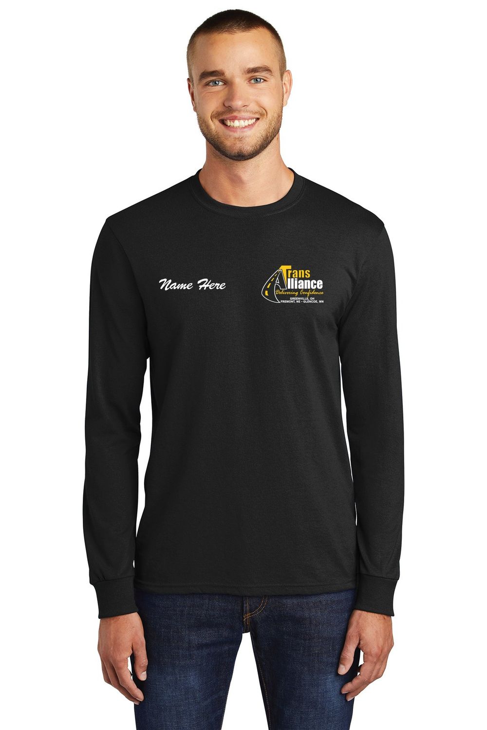 Trans Alliance_Long Sleeve PC55LS, Select Color: Black, Select Size: Small, Customize Item? (IF NO - Leave text area blank, IF YES- see text area below.): YES