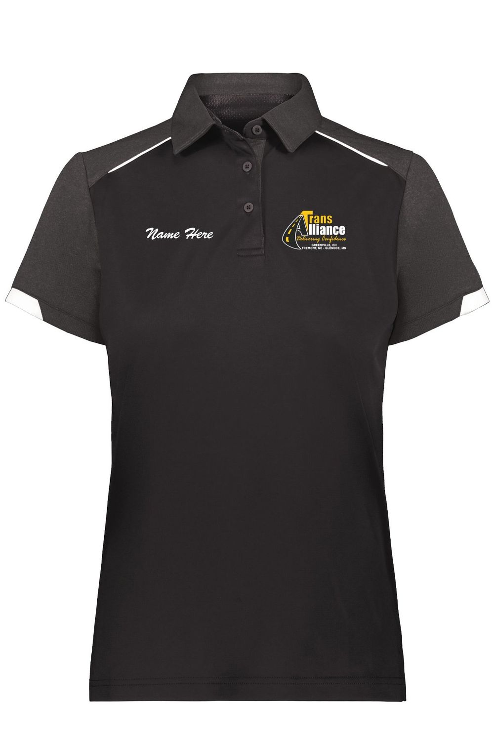 Trans Alliance _LADIES Legend Polo R20DKX, Select Color: Black, Select Size: Small, Customize Item? (IF NO - Leave text area blank, IF YES- see text area below.): YES
