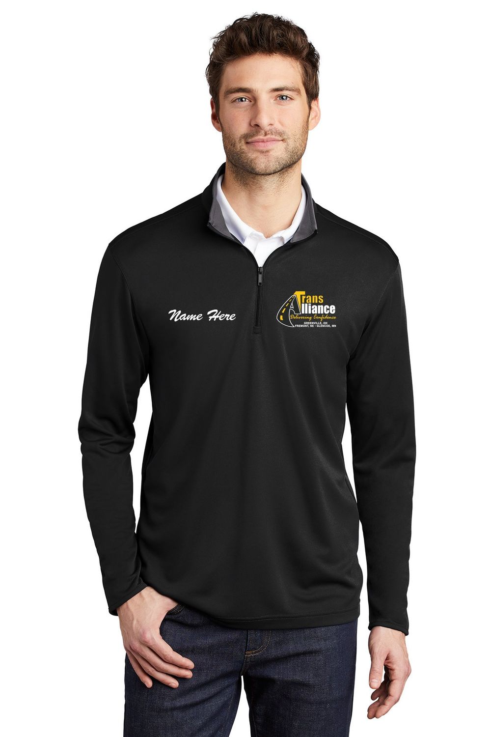 Trans Alliance_Silk Touch 1/4 Zip K584, Select Color: Black/ Steel, Select Size: Small, Customize Item? (IF NO - Leave text area blank, IF YES- see text area below.): YES