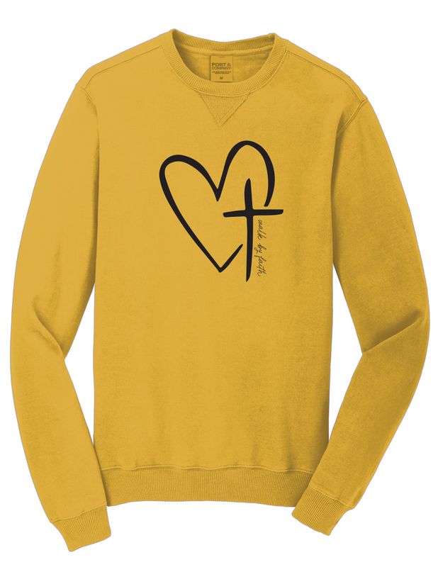 TMS Port &amp; Company® Beach Wash® Garment-Dyed Crewneck Sweatshirt  Heart Cross