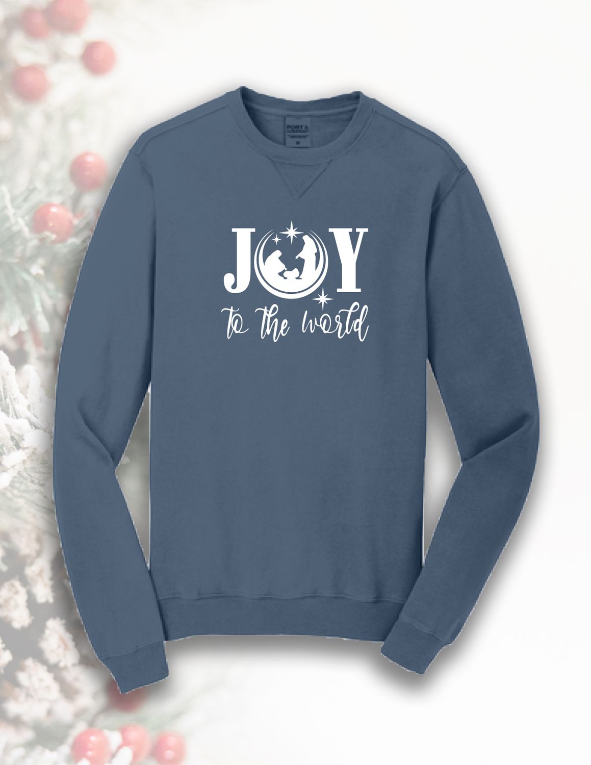 Christmas_ Port &amp; Company® Beach Wash® Garment-Dyed Crewneck Sweatshirt PC098 Joy