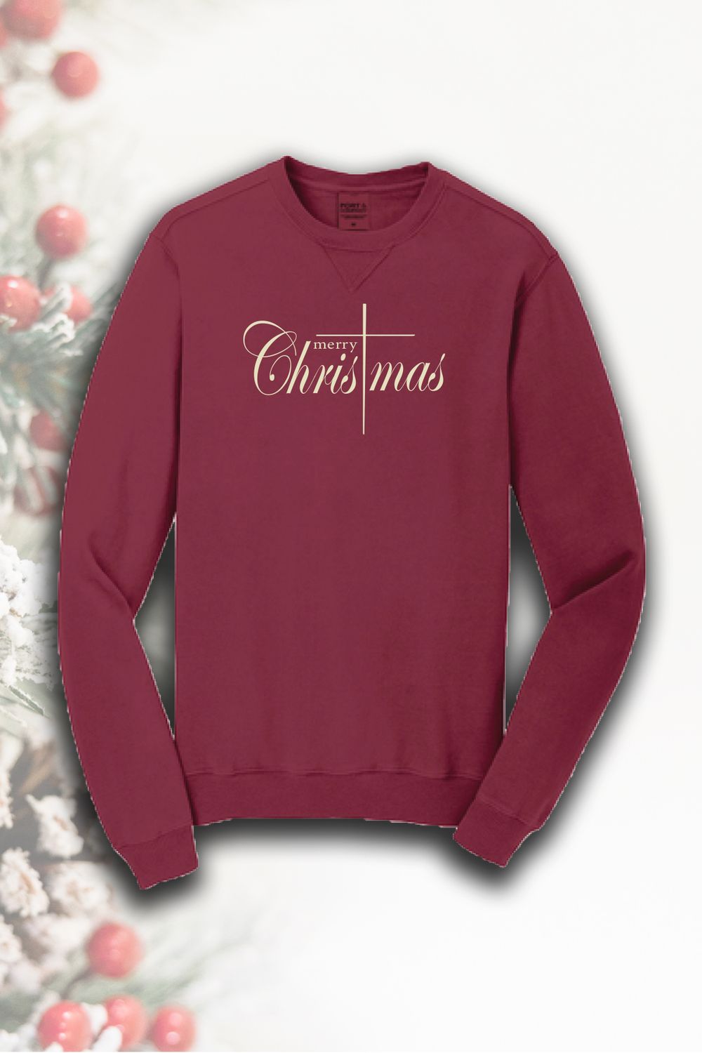 Christmas_ Port &amp; Company® Beach Wash® Garment-Dyed Crewneck Sweatshirt PC098 Faith Christmas