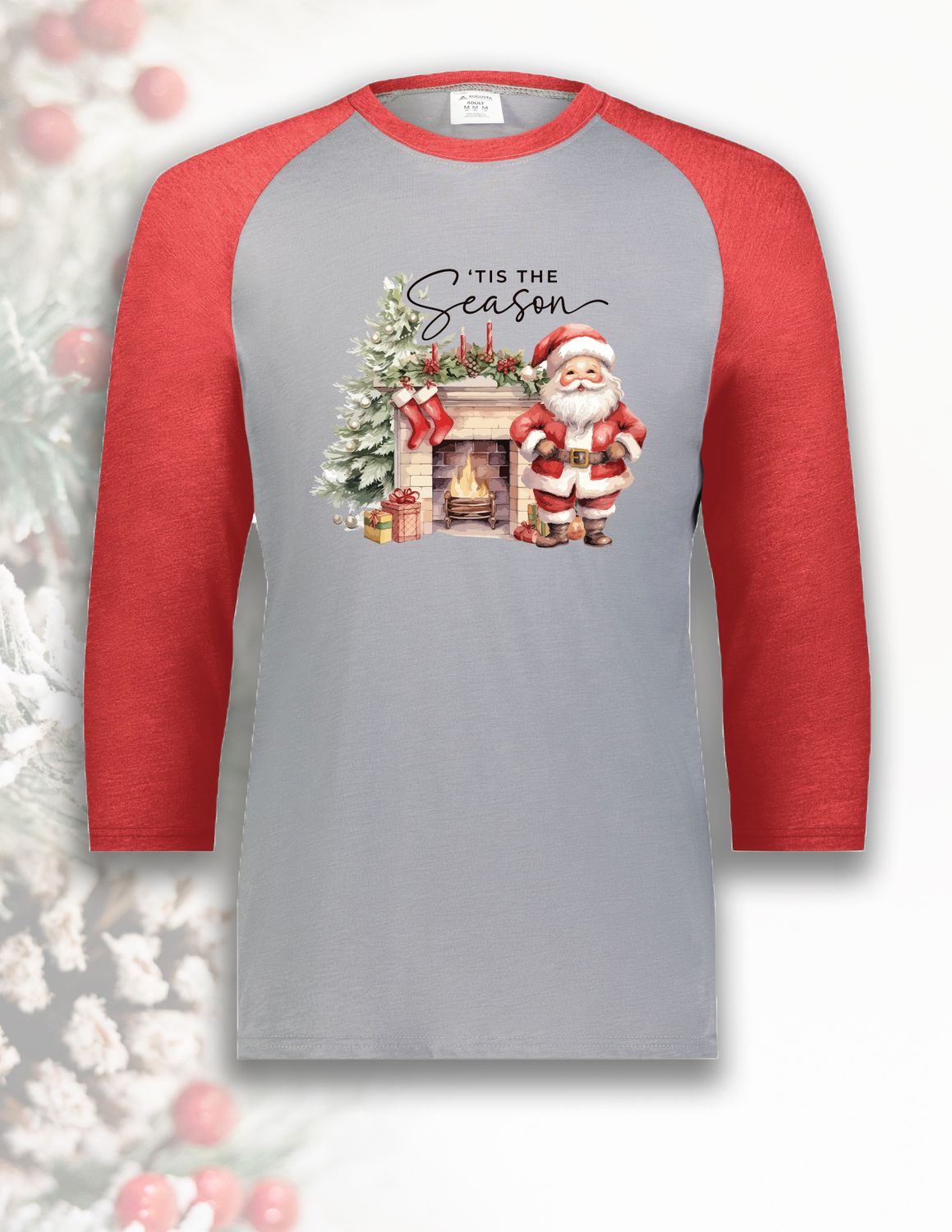 Christmas _ Gameday Vintage 3/4 Tee Santa Fireplace 6879