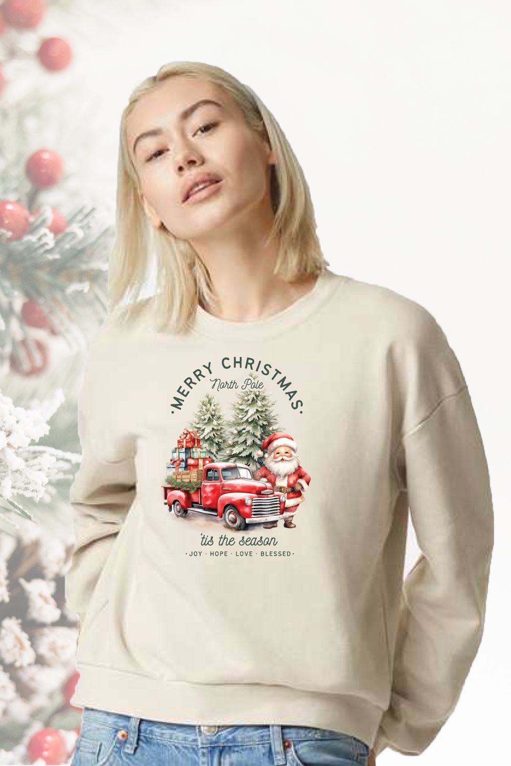 Christmas _ American Apparel ReFlex Women&#39;s Fleece Crewneck Sweatshirt - RF494 Red Truck