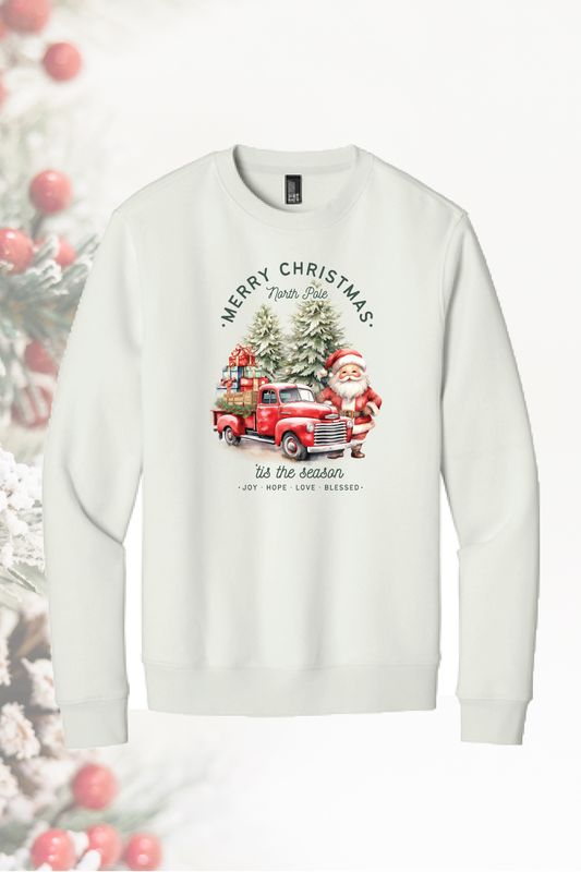 Christmas _ District® Perfect Weight® Fleece Crew _ Red Truck DT1106