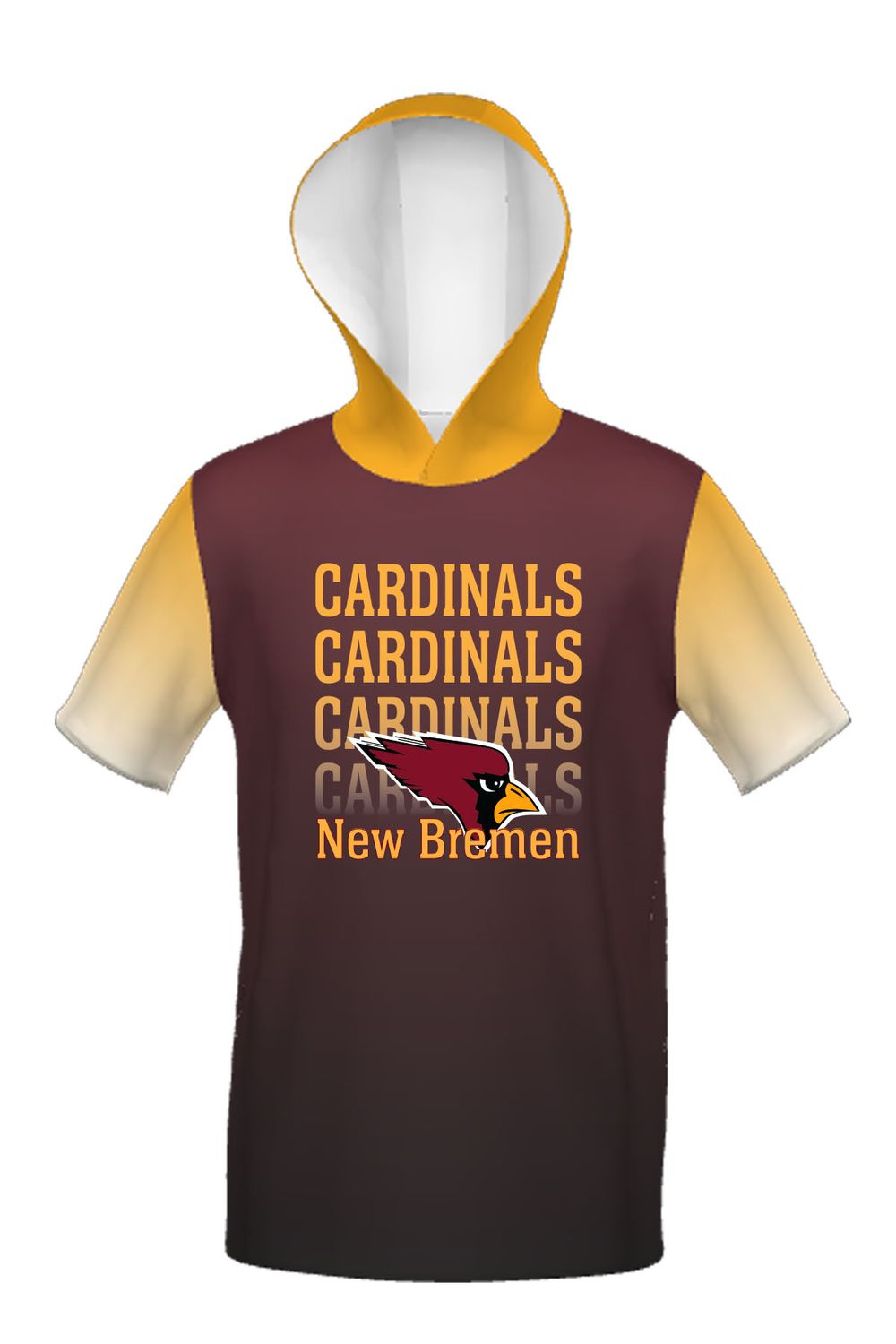 New Bremen _ Cotton Touch Short Sleeve Hoodie _ Sublimated Yellow Sleeves