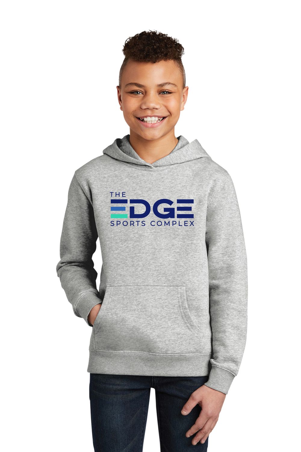 THE EDGE _ YOUTH Hooded Sweatshirt DT6100Y, Color: LIGHT GREY HEATHER _ SPORTS COMPLEX, Size: YOUTH XS