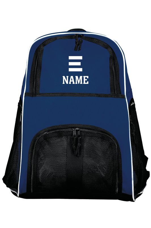Navy Backpack with E embroidered. Add a name at no additional cost to customize! 