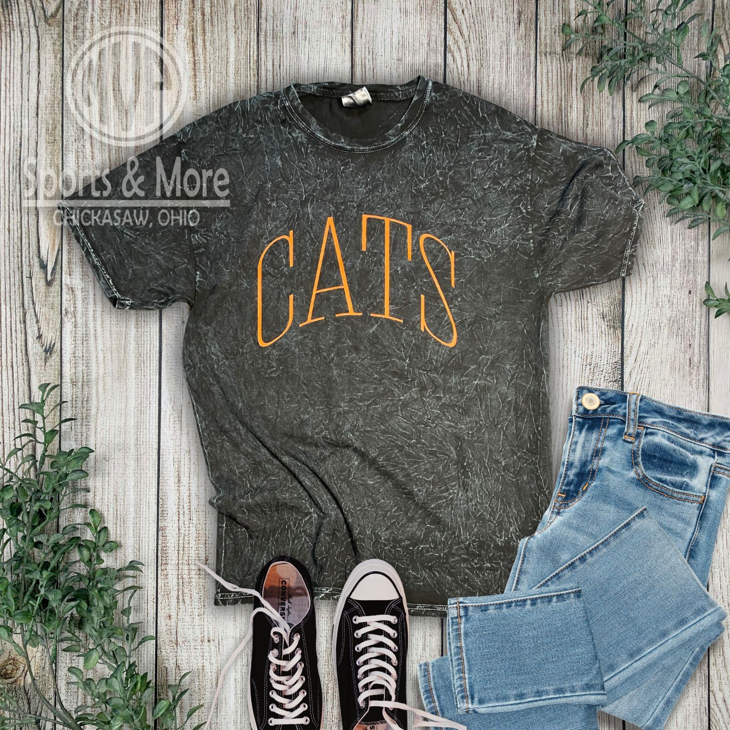 Unisex Mineral Wash T-Shirt - Thin Arch - Cats - 1300
