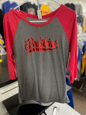 District Women's Perfect Tri 3/4-Sleeve Raglan. DM136L Red Frost/ Grey Frost M